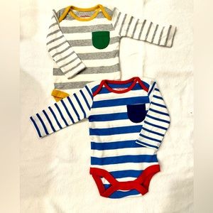 Baby Boden • Two Long Sleeve Striped Onesies  (0-3)